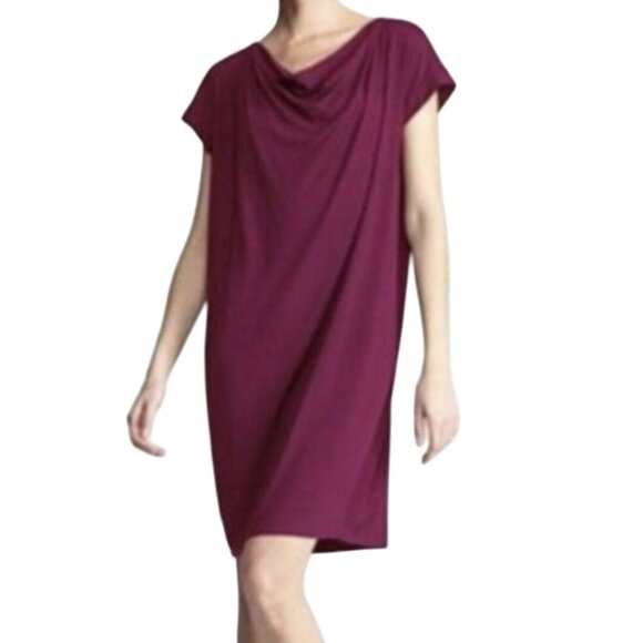 Eileen Fisher Drape Front Cap Sleeve Burgundy Lagonlook Shift Dress Size XL - Picture 1 of 7